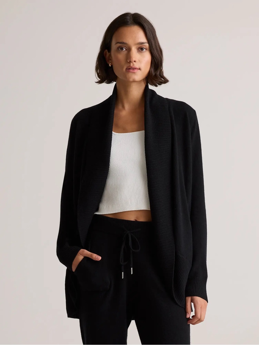 Quince Mongolian Cashmere Open Cardigan Sweater in Black size large